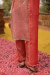 Archana Jaju_Pink Handwoven Organza Silk Embroidered Thread Notched Kurta Pant Set _Online_at_Aza_Fashions