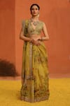 Buy_Archana Jaju_Yellow Handwoven Organza Silk Hand Painted Cutwork Zari Embellished Saree _at_Aza_Fashions