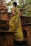 Buy_Archana Jaju_Yellow Handwoven Organza Silk Hand Painted Cutwork Zari Embellished Saree _Online_at_Aza_Fashions