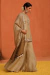 Buy_Archana Jaju_Beige Handwoven Organza Silk Threadwork Cutwork Blossom Kurta Sharara Set _Online_at_Aza_Fashions