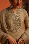 Archana Jaju_Beige Handwoven Organza Silk Threadwork Cutwork Blossom Kurta Sharara Set _at_Aza_Fashions