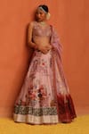 Shop_Archana Jaju_Purple Lehenga Handwoven Soft Silk Hand Kalamkari Floral Set _at_Aza_Fashions