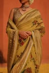 Archana Jaju_Yellow Kalamkari Hand Painted Geometric Floral Saree _at_Aza_Fashions