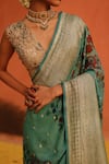 Buy_Archana Jaju_Blue Kalamkari Hand Painted Geometric Floral Honeycomb Saree _Online_at_Aza_Fashions