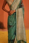 Shop_Archana Jaju_Blue Kalamkari Hand Painted Geometric Floral Honeycomb Saree _Online_at_Aza_Fashions