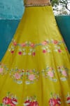 Basil Leaf_Yellow Viscose Tussar Embroidered Sequin V Neck Floral Print Lehenga Blouse Set _Online_at_Aza_Fashions