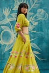 Shop_Basil Leaf_Yellow Viscose Tussar Embroidered Sequin V Neck Floral Print Lehenga Blouse Set _Online_at_Aza_Fashions