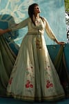 Buy_Basil Leaf_Beige Viscose Tussar Embroidered Pomegranate Veil Print Anarkali With Dupatta _at_Aza_Fashions