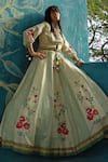 Buy_Basil Leaf_Beige Viscose Tussar Embroidered Pomegranate Veil Print Anarkali With Dupatta _Online_at_Aza_Fashions