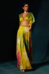 Buy_Basil Leaf_Yellow Chinon Chiffon Hand Embellished Floral V Ombre Top With Pant _at_Aza_Fashions