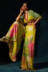 Basil Leaf_Yellow Chinon Chiffon Hand Embellished Floral V Ombre Top With Pant _Online_at_Aza_Fashions