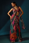 Basil Leaf_Multi Color Chinon Chiffon Tassel Pre-draped Saree With Blouse _Online_at_Aza_Fashions