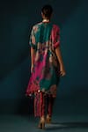 Shop_Basil Leaf_Green Chinon Chiffon Printed Floral Abstract Asymmetric Kaftan Kurta And Pant Set _at_Aza_Fashions