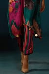 Basil Leaf_Green Chinon Chiffon Printed Floral Abstract Asymmetric Kaftan Kurta And Pant Set _at_Aza_Fashions