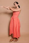 Buy_Ojasmé by Sanjana Thapa_Orange 100% Linen Sweetheart Chloe Side Gather Midi Dress  _at_Aza_Fashions