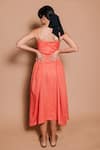 Shop_Ojasmé by Sanjana Thapa_Orange 100% Linen Sweetheart Chloe Side Gather Midi Dress  _at_Aza_Fashions