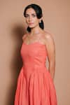 Buy_Ojasmé by Sanjana Thapa_Orange 100% Linen Sweetheart Chloe Side Gather Midi Dress  _Online_at_Aza_Fashions