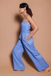 Buy_Ojasmé by Sanjana Thapa_Blue 100% Linen Round Ivy Periwinkle Solid Jumpsuit  _Online_at_Aza_Fashions