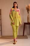 Buy_ROZA_Green Linen Water Color Florals V Neck Amalfi Pattern Tunic _at_Aza_Fashions