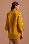 Shop_ROZA_Yellow Linen Embroidered Thread Work Band Notched Cora Short Tunic _at_Aza_Fashions