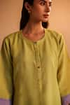 Buy_ROZA_Green Linen Water Color Florals Round Florence Pattern Kurta  _Online_at_Aza_Fashions