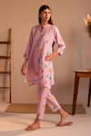 ROZA_Pink Linen Water Color Pancies Floral Limoncello Flower Tunic  _Online_at_Aza_Fashions