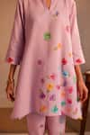 Buy_ROZA_Pink Linen Water Color Pancies Floral Limoncello Flower Tunic  _Online_at_Aza_Fashions