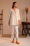 Buy_ROZA_Ivory Linen Water Color Pancies Floral Pattern Limoncello Tunic  _at_Aza_Fashions