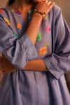 ROZA_Purple Linen Water Color Pancies Floral Pattern Limoncello Tunic  _at_Aza_Fashions