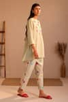 ROZA_Green Linen Water Color Pancies Floral Limoncello Flower Tunic  _Online_at_Aza_Fashions