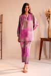 Shop_ROZA_Purple Linen Print Watercolor Sicily Hand Painted Tunic With Pant _Online_at_Aza_Fashions