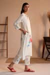 ROZA_Ivory Linen Print Floral Notched V Sorbet Pattern Kurta With Pant  _Online_at_Aza_Fashions