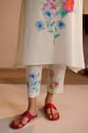 Buy_ROZA_Ivory Linen Print Floral Notched V Sorbet Pattern Kurta With Pant  _Online_at_Aza_Fashions