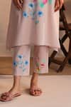 Shop_ROZA_Pink Linen Print Floral Notched Sorbet Bloom Pattern Kurta With Pant  _Online_at_Aza_Fashions