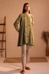 Buy_ROZA_Green Linen Hand Embroidery Floral Round Collar Stardust Tunic  _at_Aza_Fashions