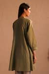 Shop_ROZA_Green Linen Hand Embroidery Floral Round Collar Stardust Tunic  _at_Aza_Fashions