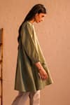 ROZA_Green Linen Hand Embroidery Floral Round Collar Stardust Tunic  _Online_at_Aza_Fashions