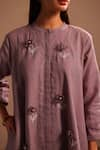 ROZA_Purple Linen Hand Embroidery Floral Round Stardust Asymmetric Tunic  _at_Aza_Fashions