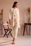 Buy_ROZA_Ivory Linen Print Floral Round Neck Tuscany Tunic  _at_Aza_Fashions