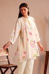 ROZA_Ivory Linen Print Floral Round Neck Tuscany Tunic  _Online_at_Aza_Fashions