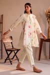 Buy_ROZA_Ivory Linen Print Floral Round Neck Tuscany Tunic  _Online_at_Aza_Fashions