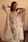 Shop_ROZA_Ivory Linen Print Floral Round Neck Tuscany Tunic  _Online_at_Aza_Fashions