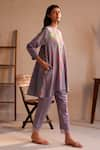 ROZA_Purple Linen Print Floral Round Neck Tuscany Flower Tunic  _Online_at_Aza_Fashions