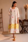 Buy_ROZA_Ivory Linen Print Floral Round Neck Tuscany Tiered Dress  _at_Aza_Fashions