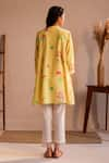 Shop_ROZA_Yellow Linen Print Floral Round Neck Tuscany Flower Bloom Tunic  _at_Aza_Fashions