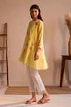 ROZA_Yellow Linen Print Floral Round Neck Tuscany Flower Bloom Tunic  _Online_at_Aza_Fashions