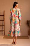 Shop_ROZA_Multi Color Linen Print Floral Round Neck Venice Bloom Dress  _at_Aza_Fashions