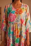 Buy_ROZA_Multi Color Linen Print Floral Round Neck Venice Bloom Dress  _Online_at_Aza_Fashions