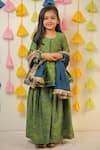 Buy_Tiny Colour Clothing_Green Chanderi Printed Floral Block Kurta Sharara Set_at_Aza_Fashions