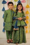 Buy_Tiny Colour Clothing_Green Chanderi Printed Floral Block Kurta Sharara Set